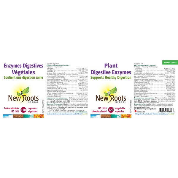 New Roots Herbal - Plant Digestive Enzymes - 120 Capsules - Plant Based Digestive Enzymes for Men and Women - Inflammation Support Supplement - Plant Enzymes for Digestion - Immune System Support