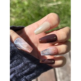Mocha Glaze Handmade Nail Tips - Long Coffin / 모카 글레이즈 수제네일팁 - 롱코핀