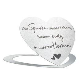 DOLORINO Grave Heart Made of Stainless Steel Weatherproof with Saying "Die Spuren deines Lebens" Approx. 17 x 15 cm