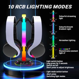 auvstar RGB Headset Holder with Weighted Base, Headphone Holder, Gaming Headset Holder with USB Type-C Chargers and Data Transfer, Suitable for Headphones and Handles (Black)