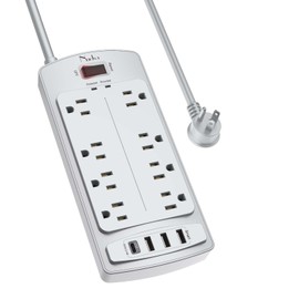 Surge Protector Power Strip - Nuetsa Flat Plug Extension Cord with 8 Outlets and 4 USB Ports, 6 Feet Power Cord (1625W/13A), 2700 Joules, ETL Listed, Grey