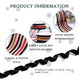 Black Velvet Ribbon for Gift Wrapping, Trimming Ribbon for Christmas DIY Craft Wedding Floral Holiday Valentine's Day Decoration Choker Hair Bow Hat Wreath Making, 3/8" x 10 Yards