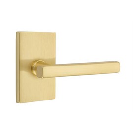 EMTEK Modern Rectangular Rosette Privacy Set with Matching Finish Freestone Lever - Choice of Left/Right Handing and 7 Finishes - 5212FRLLHUS4 - Left Handed (LH) - Satin Brass (US4)