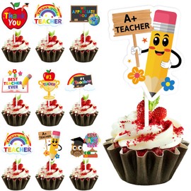 Teacher Appreciation Cupcake Toppers 24 PCS Thank You Cupcake Toppers Teacher Appreciation Graduation Birthday Party Decorations