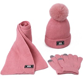 VKWE Girls Hat Scarf and Gloves Set Hat Scarf And Gloves Set Kids for 2-10 Years Old Boys Girls Winter Thermal Knit Crochet Bobble Hat Fleece Lined Beanie