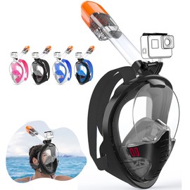 Tyuodna Snorkel Mask Adults and Children, Diving Mask, Full Face Mask, CO2 Safe, 180 Degree Vision Diving Mask, Full Mask, Anti-Fog Snorkeling Mask with Camera Position (All Black, L/XL)