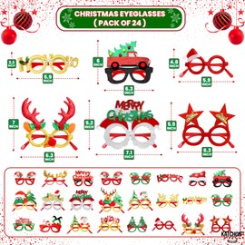 KatchOn, Glitter Christmas Glasses for Kids - Pack of 24 | Christmas Eyeglasses, Christmas Accessories Kids, Adults | Christmas Party Favors, Christmas Photo Booth Props, Christmas Party Decorations