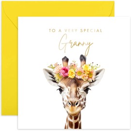 Old English Co. Giraffe Very Special Granny Card - Giraffe Floral Cute Birthday Card for Her - Cute Well Done Congratulations Cards for Granny from Family Friends | Blank Inside Envelope