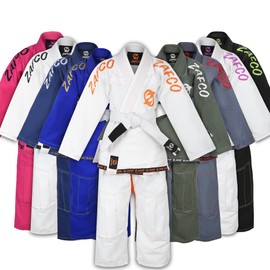 Zafco Sports Brazilian Jiu Jitsu, Kids Jiu Jitsu Gi Children BJJ Gi Grappling Kimonos Lightweight White Belt (White, K00)