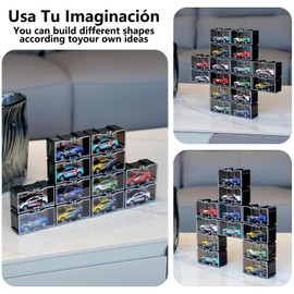 20 unidades de vitrina de juguete a escala 1/64 para ruedas calientes， Almacenamiento apilable para Coche，Lámina acrílica a prueba de polvo，Adecuado para exhibición en sala de estar y dormitorio