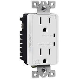 TOPGREENER Surge Protector Receptacle with Grounding Indicator, Child Safe, Tamper-Resistant, Self-Grounding, 900 Joules, 2-Pole, 15A 125V, UL Listed, TGTRSS215R, White
