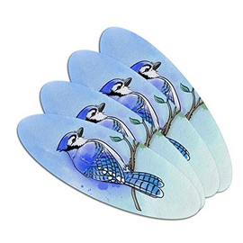 Blue Jay Watercolor Northeastern Bird Double-Sided Oval Nail File Emery Board Set 4 Pack