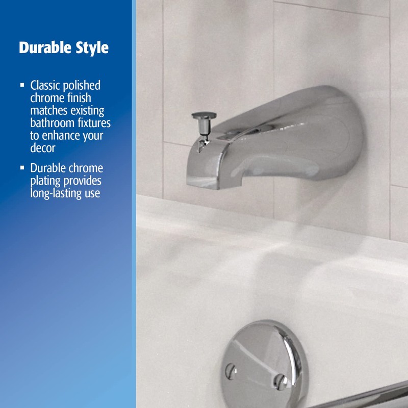 Plumb Pak Universal Fit Bathtub Spout with Diverter, Polished Chrome