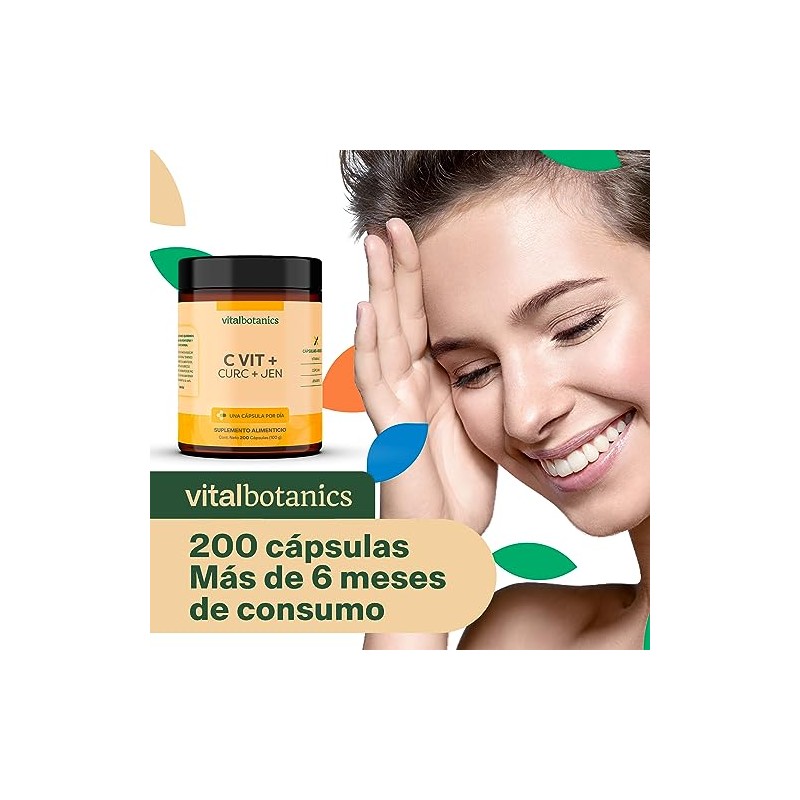 Vitalbotanics Vitamina Naranja Cúrcuma Jengibre 200 Cápsulas 500mg Multivitamínico Suplementos