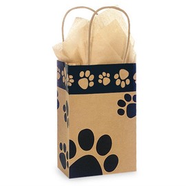 NW Paw Print Kraft Paper Shopping Bags - Rose Size - 5 1/2 x 3 1/4 x 8 3/8in. - 25 Pack