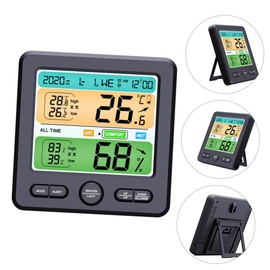 Kisangel 1pc Wall Mounted Hygrometer Clock Thermohygrometer Clock Digital Clock Clock Home Hygrothermograph Hygrometer Alarm Clock Abs Black