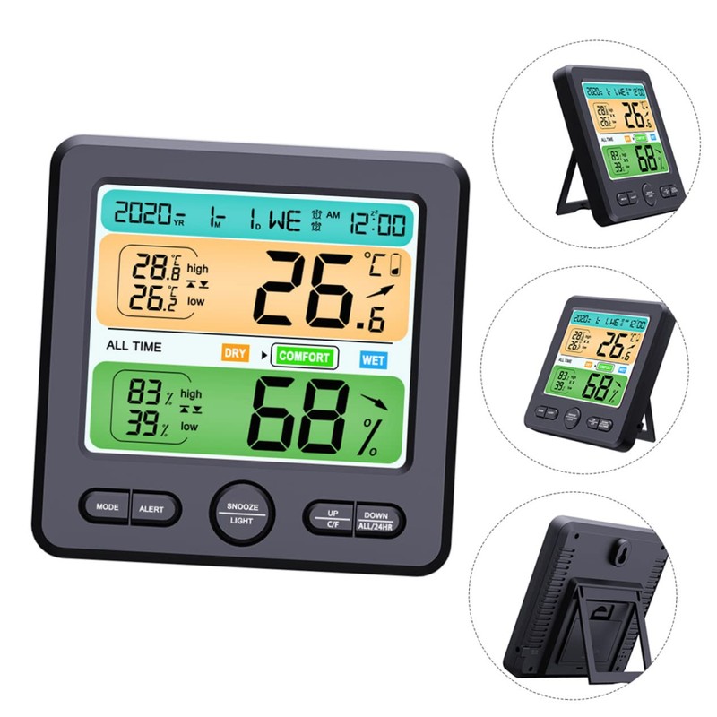 Kisangel 1pc Wall Mounted Hygrometer Clock Thermohygrometer Clock Digital Clock