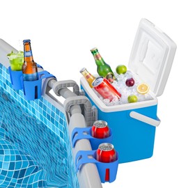 Pool Cooler with Pool Cup Drinks Holders, Above Ground Swimming Pool Accessories, Poolside Portable Cooler 14QT, for 3 inches or Less Round Top Bar