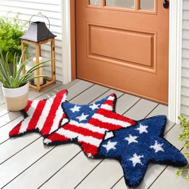 Tinideya 4th of July Star Doormat Patriotic Welcome Indoor Outdoor Rug Non Slip American Independence Day Floor Mats Water Absorbent Door Mats Microfiber Washable Carpet Yard Home Decor, 37 x 18 Inch