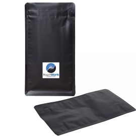PouchWorth 50 Pack 16 oz Coffee Bags with Valve Black Flat Bottom Coffee Beans Packaging