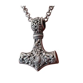 Baldur Jewelry - 925 Sterling Silver Viking Wolf Fenrir Thors Hammer Necklace Pendant For Men Dragon Pendant Jewelry - Thor Necklace - Thor Gifts for Men - Viking Necklace for Men