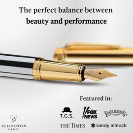 Ellington Pens Luxury Fountain Pen Set- Fountain Pens for Writing - Smooth Extra Fine Nib - Includes Refillable Ink Converter, 3 Ink Cartridges [Black & Blue], Gift Box - Elegant Calligraphy