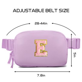 Belt Bag Two-Way Zipper Fanny Pack Crossbody Bags with Initial Letter Patch Cute Stuff for Teenager Girls Trendy Preppy Stuff for Teen Girls Birthday Gifts Cool Stuff for Teens (Lavender-E)