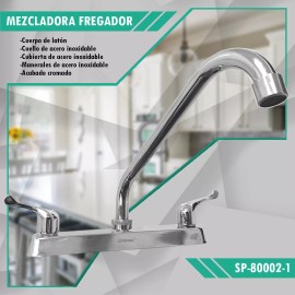 Prez Grifo Mezcladora Fregador Llave Acero Inoxidable Sp-80002-1