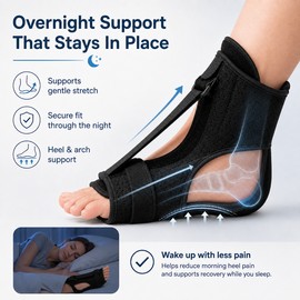 Adjustable Plantar Fasciitis Night Splint, Soft Foot Stretching Support Brace with Adjustable Straps, Breathable Ankle Stabilizer for Sleeping, Heel & Arch Support, Black