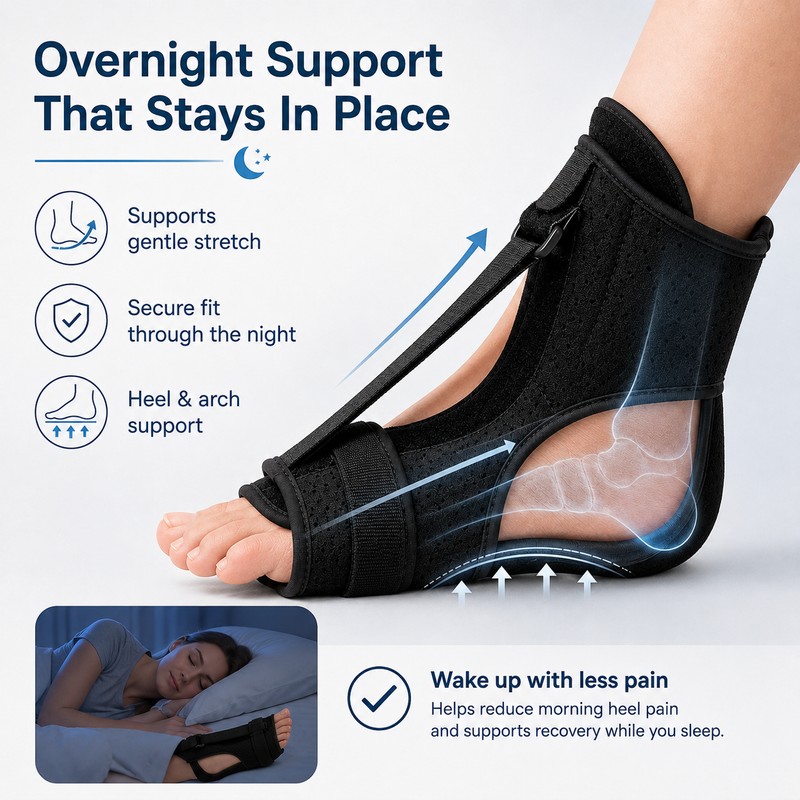 Adjustable Plantar Fasciitis Night Splint, Soft Foot Stretching Support Brace