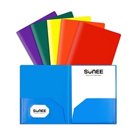 SUNEE 2 Pocket Folder (6 Pack, Assorted Colors) Heavy Duty Plastic Folders with Pockets fit Letter-Size Papers, Two-Pocket Poly Folders Bulk for School, College, Office