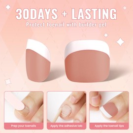 Press On Toenails Nail Glue Included Short French Tip Press On Toenails 180Pcs Pink Gel Toe Nail Tips (Short French Brown)