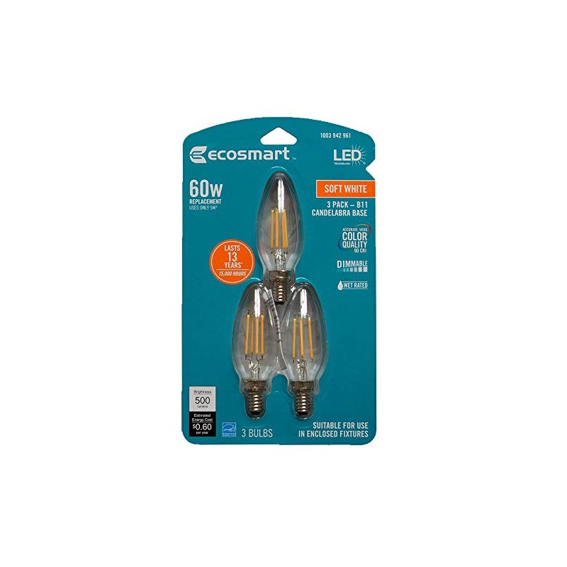60-Watt Equivalent B11 Dimmable Energy Star Clear Glass Filament Vintage