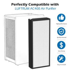 XBWW AC400 H13 True HEPA Replacement Filter Compatible with LUFTRUM AC400 Air Cleaner Purifier, 2 Stages Filtration of True HEPA and Activated Carbon Filter,1 Pack