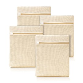 ABRRLO 4Pcs Cotton Mesh Laundry Bags for Delicates,Breathable Mesh Garment Bag for Washing Machine,Travel Wash Bags with Zipper for Bras,Underwear,Socks,Baby Clothes,Laundry Dorm Room Essentials(M)