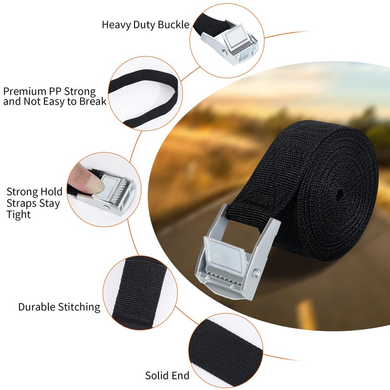 ieron Pack of 2 Tie Down Straps with Ratchet, 3