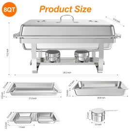 KWDOBUUS 4 Pack Chafing Dishes Buffet Set 8QT Stainless Steel Chafer Set, Foldable Food Warmers with Full Size Pan & Half Size Food Pan Set,Water Pan,Serving Tongs for Weddings, Parties, Banquet