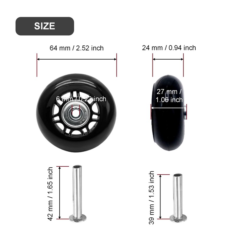 Joyangy 64 x 24mm Luggage Wheels Replacement, 2Pcs Rubber Suitcase