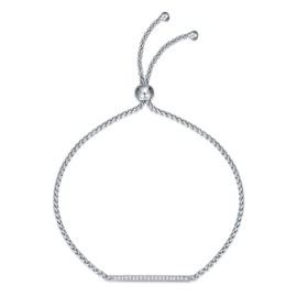 CTIEIP 1/10 cttw Diamond Bar Bolo Bracelet for Women Sterling Silver Tiny Diamond Bracelet Jewelry Gift for Her 8" + 2" Extender, 标准纯银