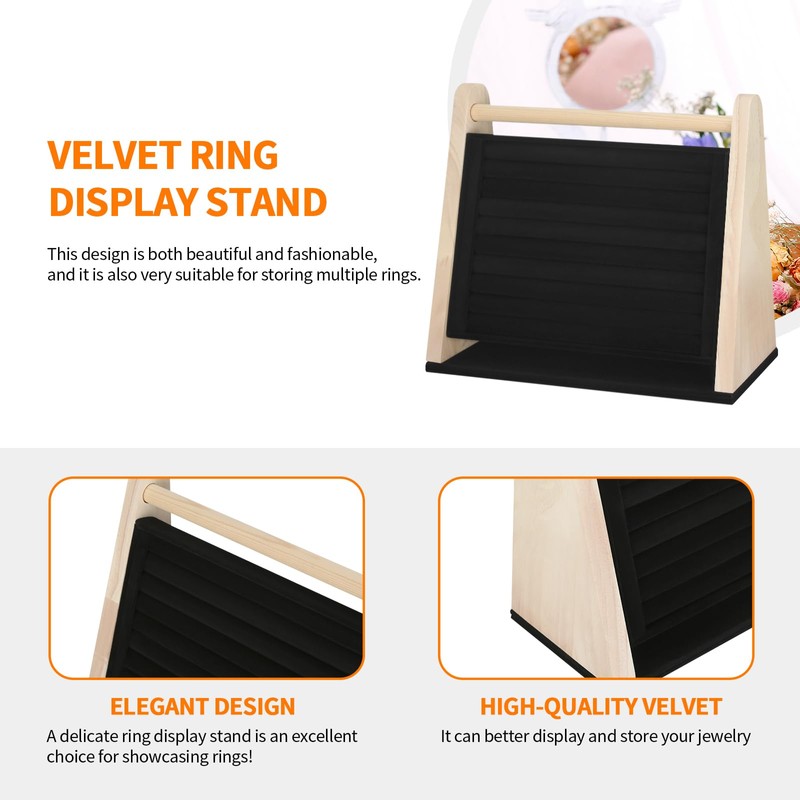KUKUVR Wooden Ring Display Stand, Velvet 9 Slot Jewelry Organizer