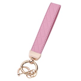 Narsikar Leather Wristlet Keychain for Women, Keychain Wristlet Car Key Chain with 2 Key Ring and Anti-Lost D Ring (Pink)