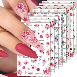 8pcs Colorful Rose Flower Nail Stickers 3D Flower Nail Decals for Nail Art Supplies Spring Flowers Nail Art Stickers Flower Stickers for Nails Floral Nail Sticker Nails Supply Spring Nail Stickers