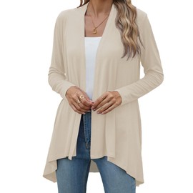 Women's Open Front Lightweight Summer Cardigans Asymmetrical Flowy Cardigans with Pockets (US M(8-10), Beige)