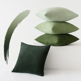 SLOZZI Set of 4 Corduroy Cushion Covers, Sofa Cushion Covers, Decorative Cushion Cover, Couch Cushion, Soft, for Sofa, Bedroom, Living Room, Office, 50 x 50 cm, Green Series