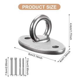 Colexy Ceiling Hook Heavy Duty M8 Eye Plate Swing Hook, Stainless Steel 304 Wall Eyelet Hook for Wooden Beams and Concrete Ceiling, Hook for Hanging Chair, Swing, Yoga Cloth, Punching Bag
