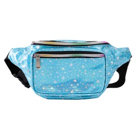 Holographic 80s 90S Rave Stars Neon Transparente Gravel Riñonera para mujer, gran cintura para juegos, conciertos, rave, festival, viajes, Estrellas azules, One_Size