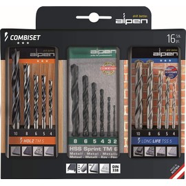 alpen CV Machines-Spiral wood drill bit diameter 4–10 MM Carbide Drill Bit Long Life 2–8 MM 801003100, 16 Piece Set