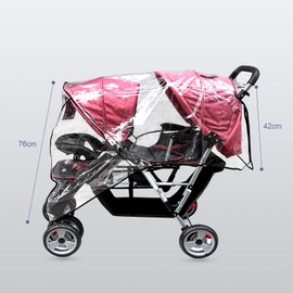 Universal Rain Cover for Twin Pushchair Soft Non-Toxic Rain Cover Rain Cover Transparent Wind Protection Dust Cover Sibling Pram Rain Cover Waterproof Cover for Buggy Sports Pram