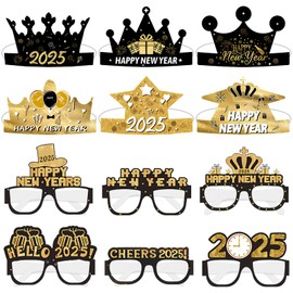 TOPJOWGA New Year's Eve Glasses 2025, Pack of 12 Party Glasses, New Year's Eve Headbands, Happy New Year Glasses, Happy New Year Glasses, New Year's Eve Party Glasses, Party Favors, New Year
