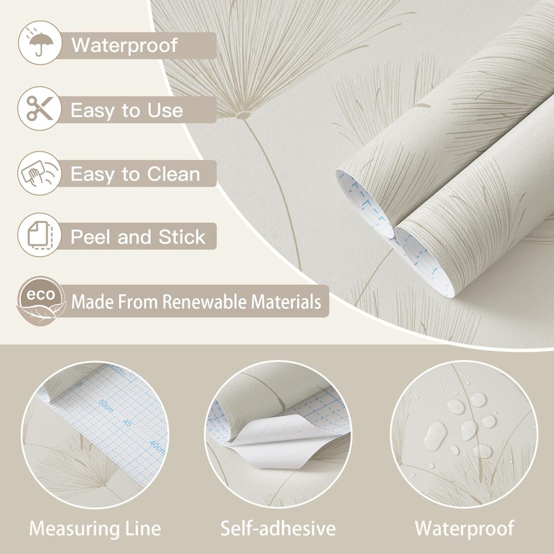 Neutral Botanical Peel and Stick Wallpaper Modern Farmhouse Contact Paper